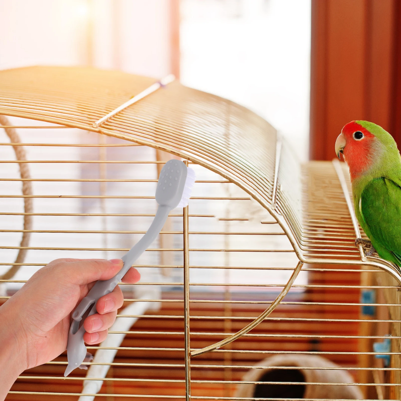 

3pcs Cage Cleaning Brush Soft Bristles Dual Heads for Bird Hut Cage Supplies Pet Bird Grooming Tool Accessories