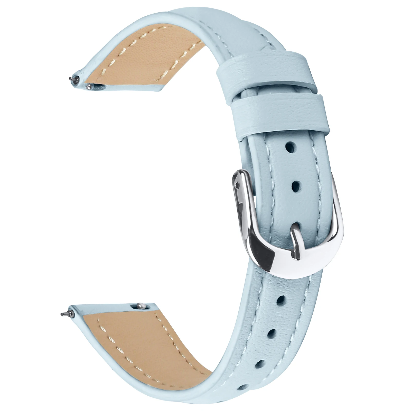 

For Nokia Withings Steel HR 36mm / Steel Watch Band Silver Buckle Slim Leather Strap - Sky Blue