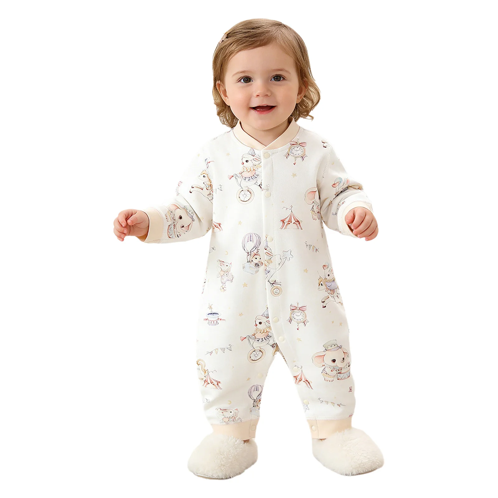 

Хлопковые комбинезоны-пижамы для новорожденных мальчиков и девочек, унисекс, с длинным рукавом, на кнопках, с милым принтом, для весны и осени