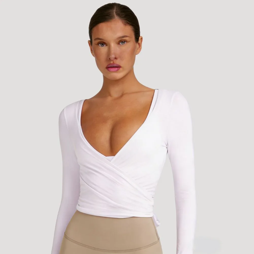 

Maxdutti 2026 T-shirt Woman Clothes Female Long Sleeved Sexy Strap V-neck Base Top Ins Autumn Prati Yoga Suit Women's Sports Top