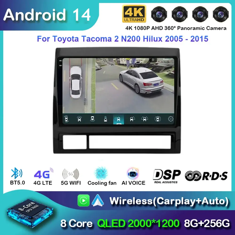 

Автомобильный радиоприемник Carplay Android 14 для Toyota Tacoma 2 N200 Hilux 2005-2015, навигация, мультимедийный GPS-плеер, стерео, Wi-Fi + 4G