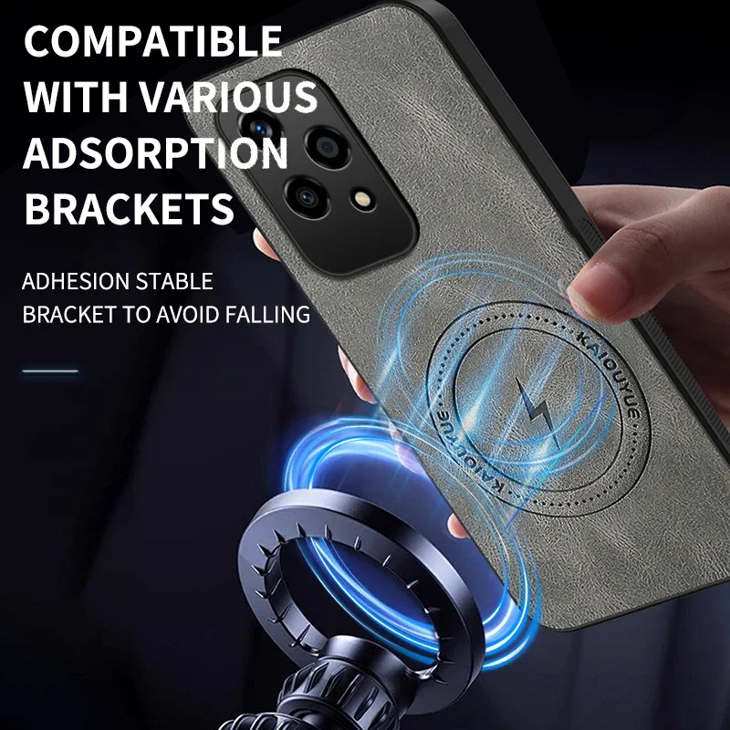 حافظة لهاتف Honor 200 Lite غطاء خلفي مغناطيسي صديق للبشرة من الجلد الفاخر لهاتف Honor 200 Lite ممتص للصدمات مقاوم للسقوط Fudna #1