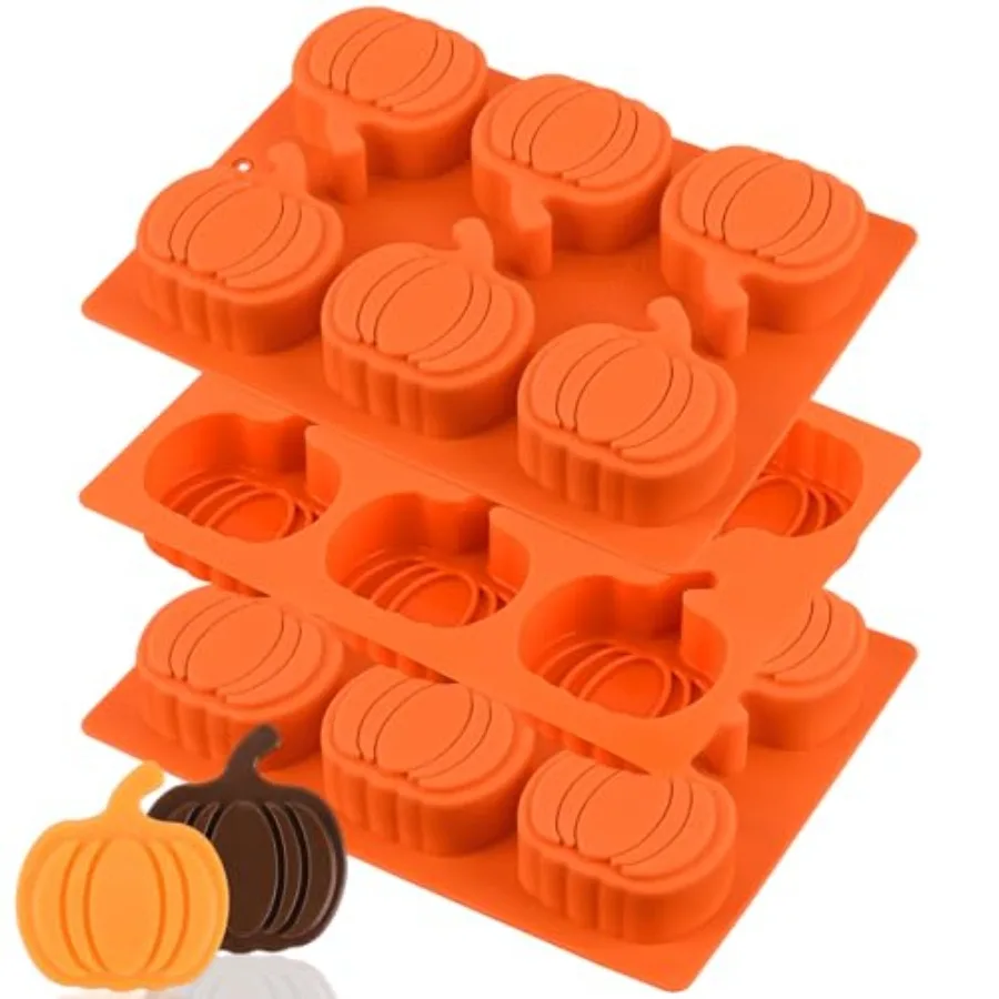 

3 Pack Pumpkin Silicone Mold 6-Cavity Pumpkin Cake Pan for Baking Muffin Cupcake Chocolate Halloween Thanksgiving Wax Melts Soa