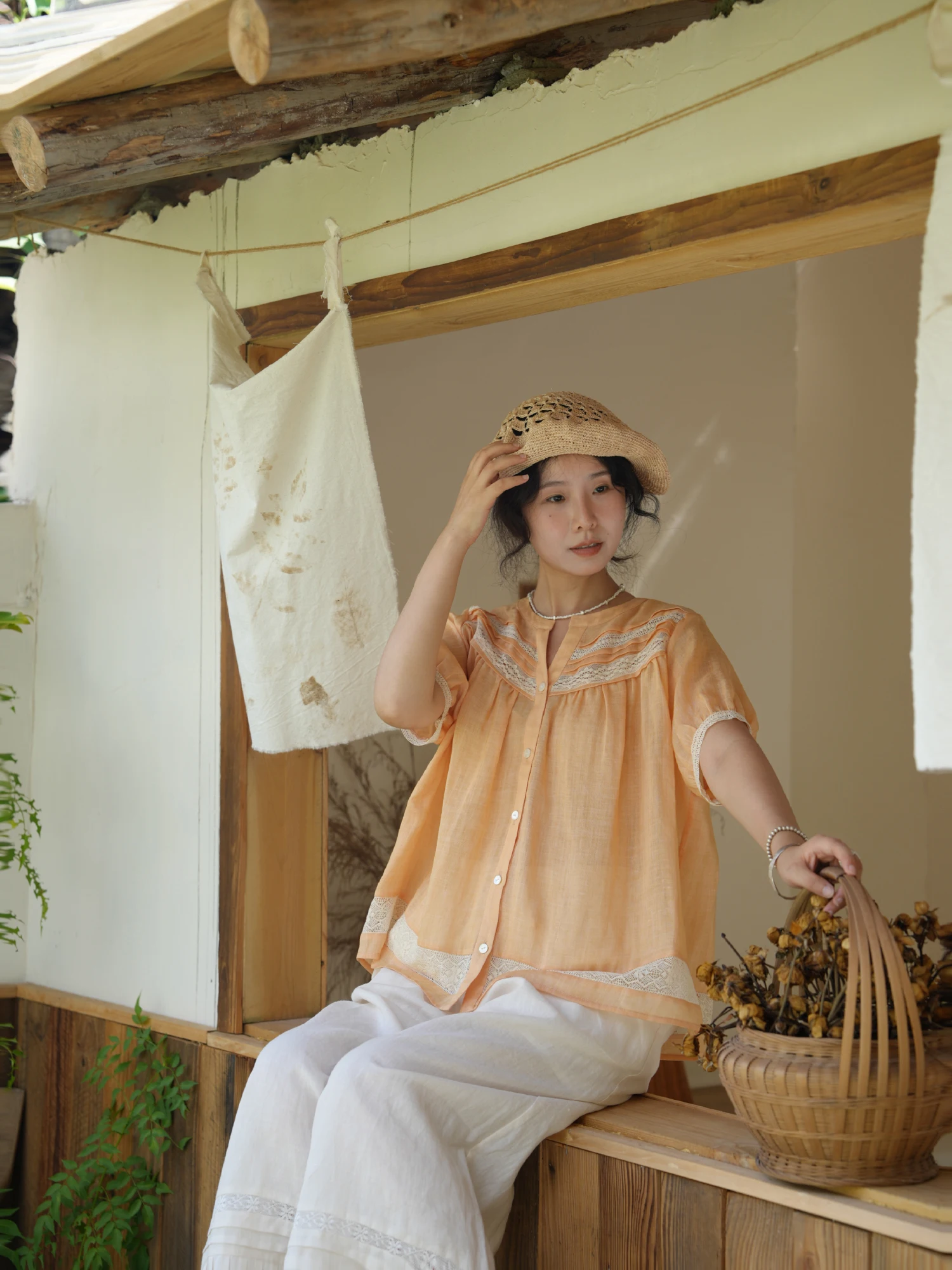 

Классическое кружевное полотно с вставками из двойной марли, оранжевое, с кружевными аппликациями, с узором «Горный османтус», летнее, оранжевое, из атласа, Leisai Cla...