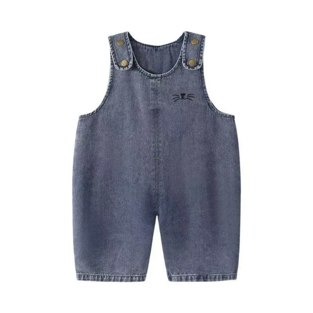 New Sleeveless Design Bunny Ear Romper Pom Pom Tail Rabbit Ear Denim Overall Pants Easter Outfit Baby Clothing