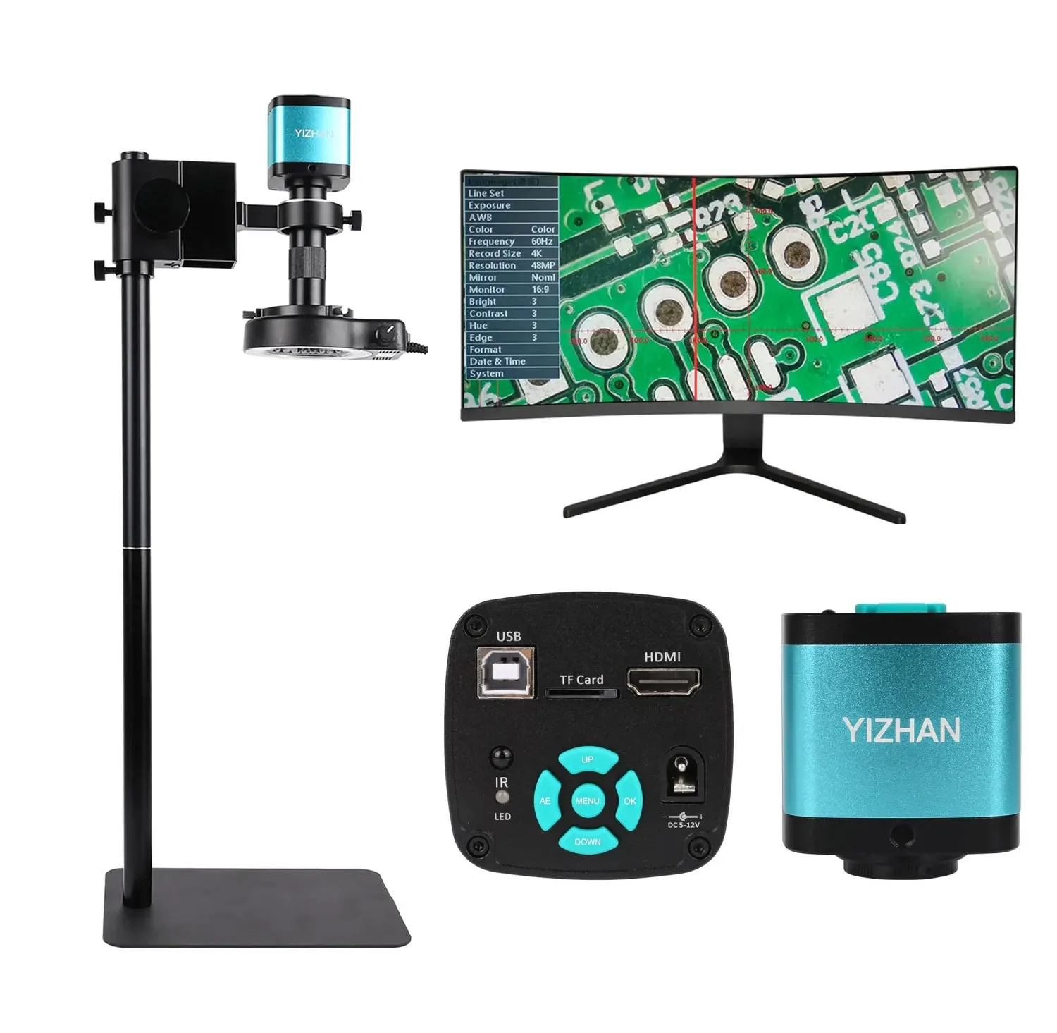 

48MP 4K Video Microscope Monocular 150X Lens Zoom C-Mount Lens LED Light USB Industrial Camera for Repair Soldering