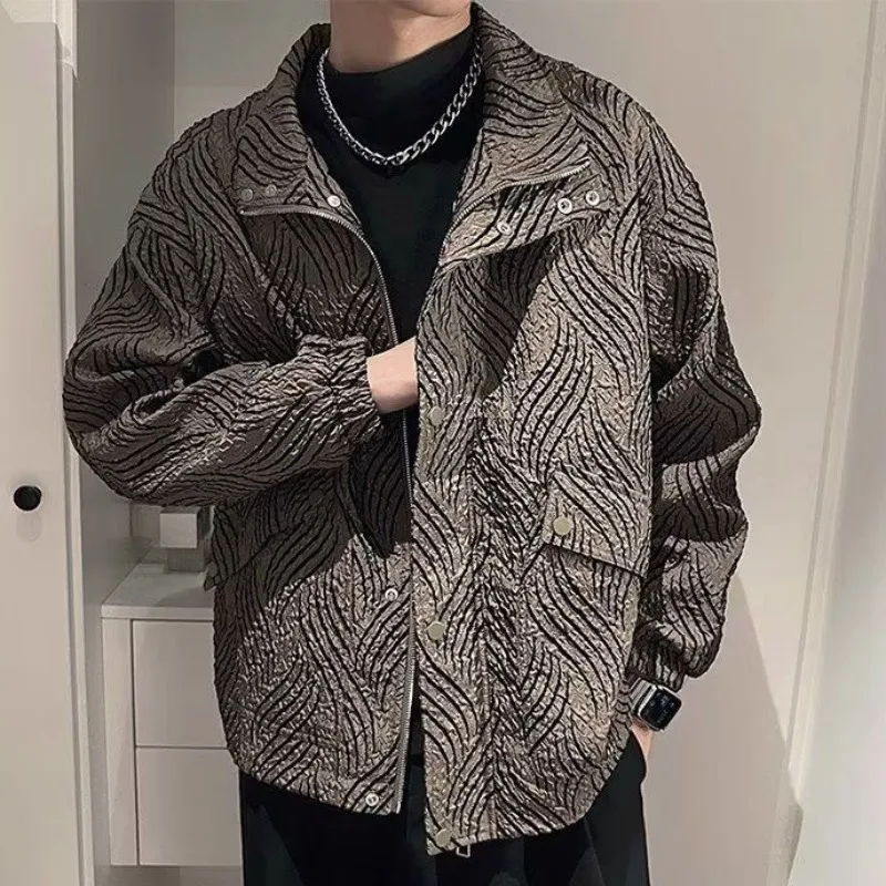 Fold Fabric Lapel Jacket Men's Korean Style Zipper Short Jacket New Spring Autumn Atmosphere Sense Simple Trendy Coats Daily