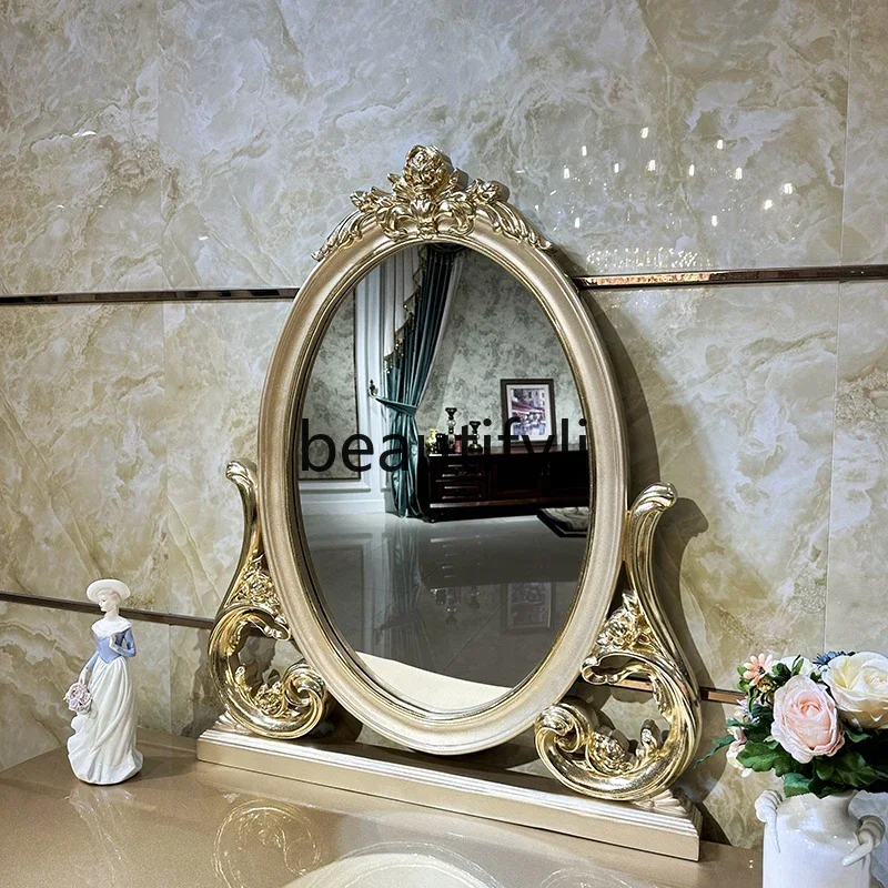 

A26 French solid wood luxury dressing table stool, European simple dressing table, bedroom carved curved combination dressing ta