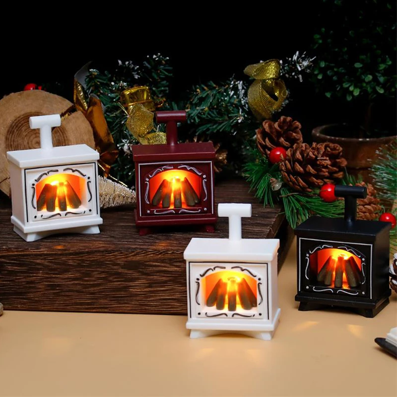 Mini LED Glowing Fireplace Model Dollhouse Toys Micro Landscape Ornaments Electronic Candle Light Creative Home Decoration Gifts