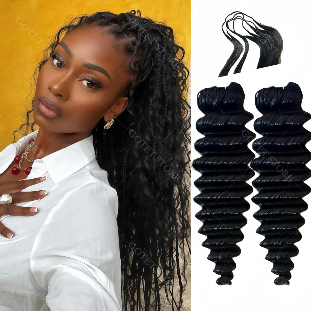 

Натуральные волосы для плетения крючком 12A Deep Wave, предварительно разделенные, с эффектом водной волны, кудрявые, для бохо-косичек, удлинения и создания причесок Feather Crochet Hair