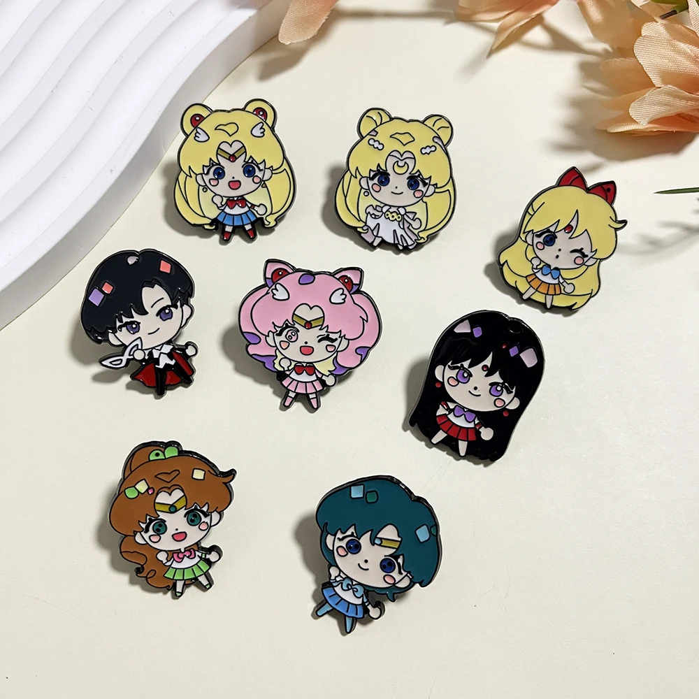 8pcs Sailor Moon Enamel Brooch Set Tsukino Usagi Cartoon Character Fashion Metal Badges Accessories for Backpacks And Clothing - view 3