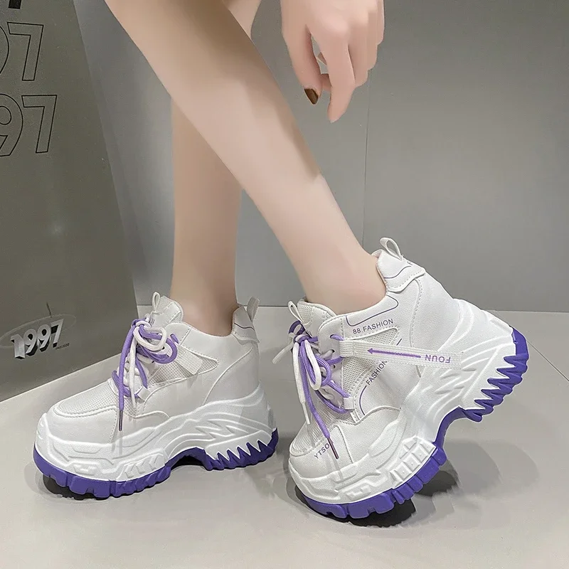 2024 New Spring Women Chunky Sneakers Breathable Mesh Casual Shoes 10CM Wedge Heels Platform Shoes Femme Sports Autumn Dad Shoes