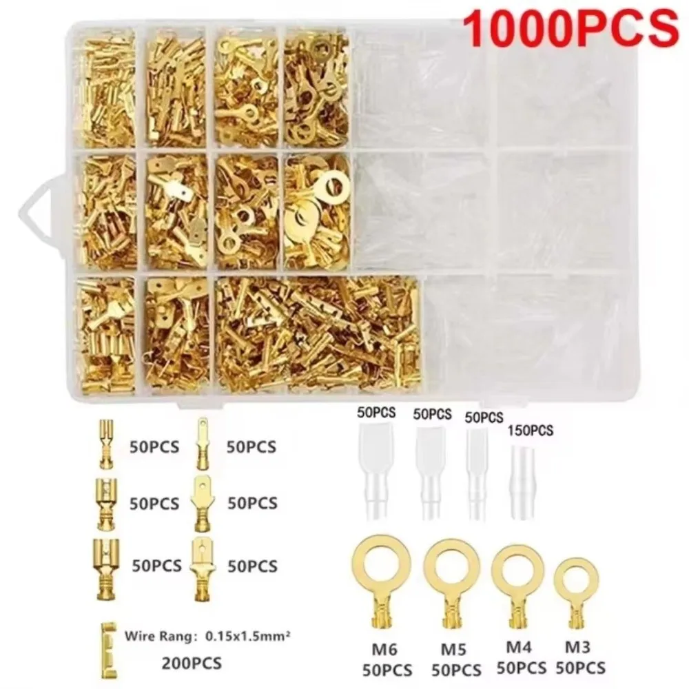 1000/1050 pcs Electrical Wire Connectors Electrical Crimp Terminals Wire Wrap Connector Terminals Termin Spade Connectors
