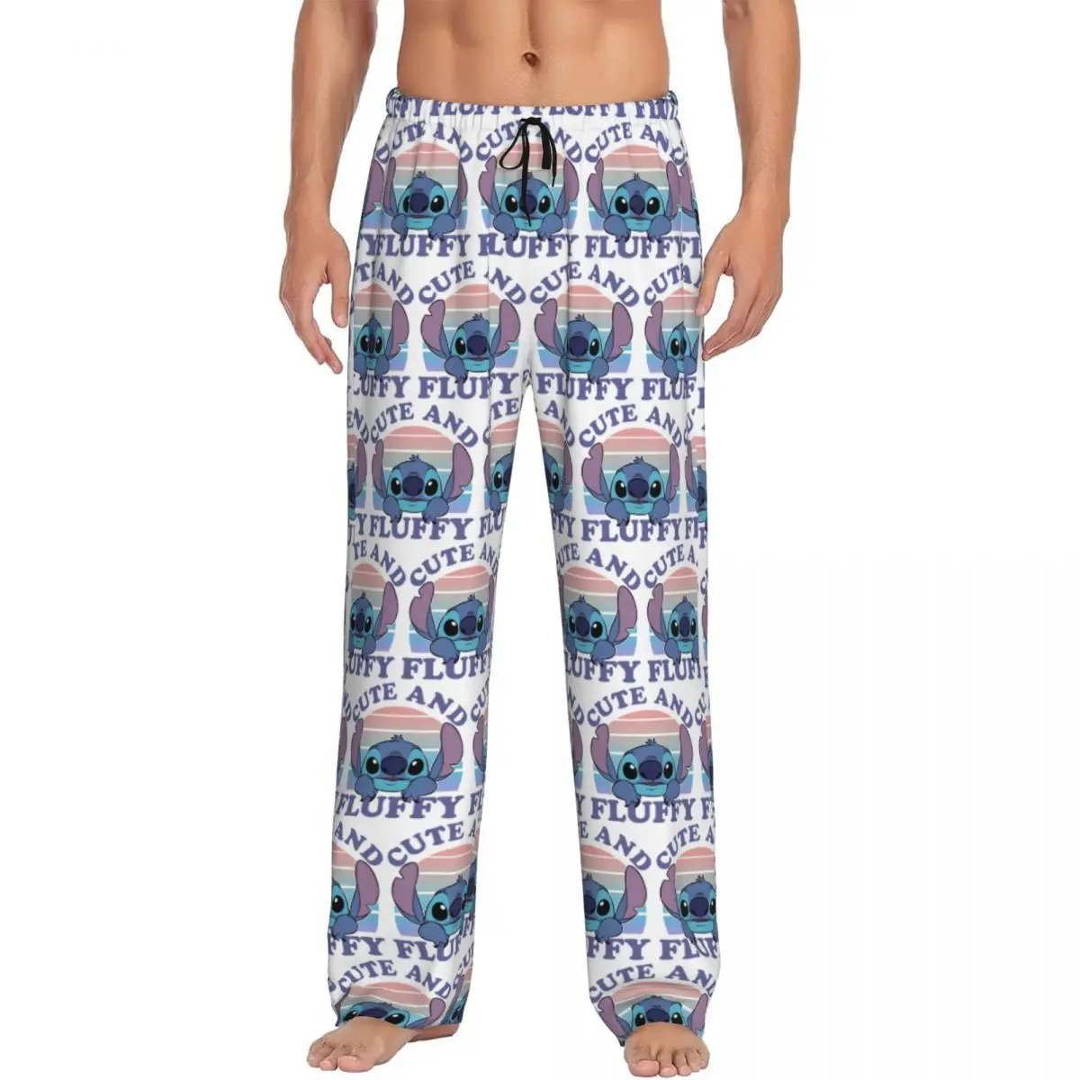 Custom Print Men's Lilo Stitch Cartoon Anime Manga Pajama Pants Sleepwear Sleep Lounge Bottoms with Pockets