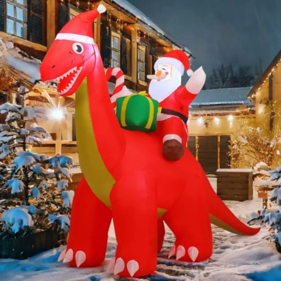 

8.5FT Long Christmas Inflatables Outdoor Decorations Blow Up Santa Claus Riding Dinosaur with Built-in LEDs for Christmas Indoo