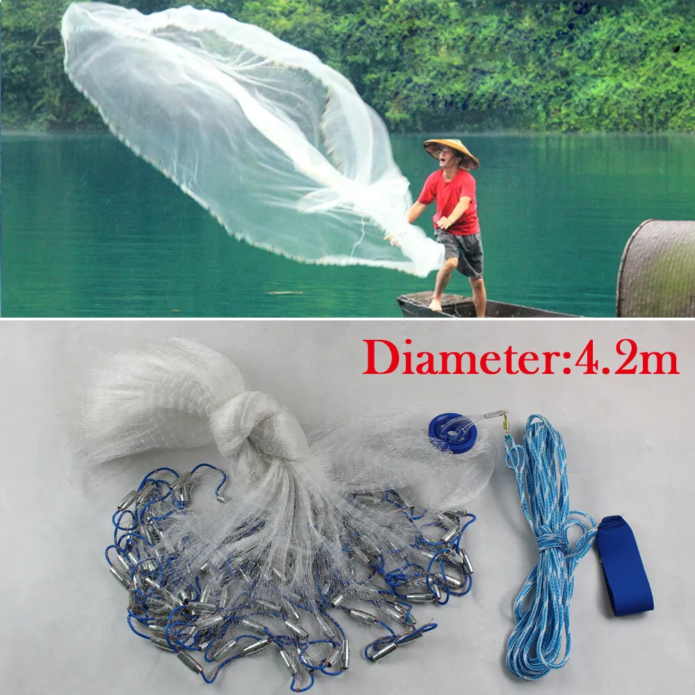 

14FT Netting Twine(Net) +Steel(Sinker) Fishing Cast Net Bait Easy Throw Hand Cast Strong Nylon Trap Mesh