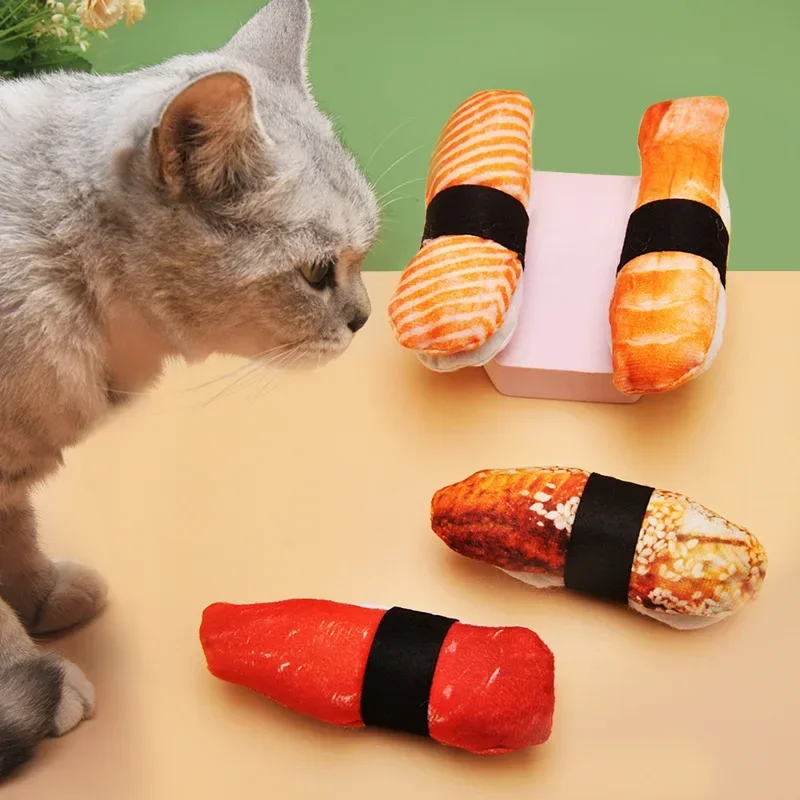 Pet Cat Mint Plush Toy Cat Self Hi Simulation Sushi Biting Cat Supplies Teasing Cat Toy