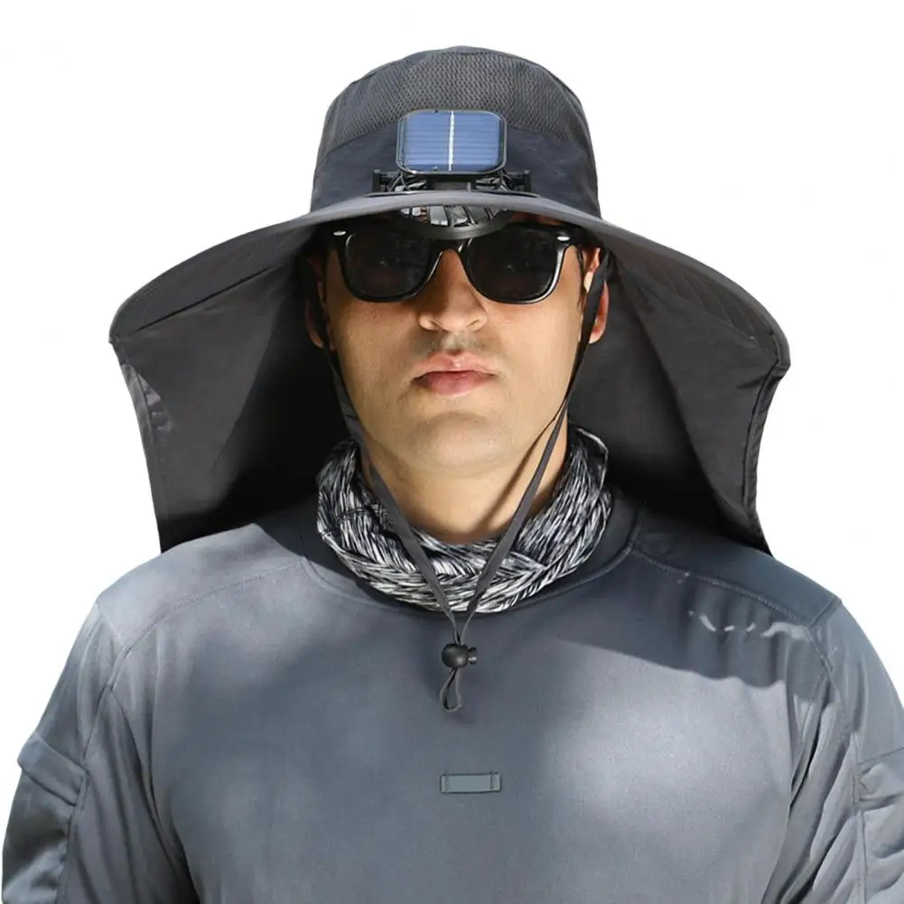 قبعة رجالية جديدة ذات حافة واسعة تعمل بالطاقة الشمسية للحماية من الشمس قابلة للتعديل في الهواء الطلق على الشاطئ قبعة صيد للمشي لمسافات طويلة واقية من الشمس