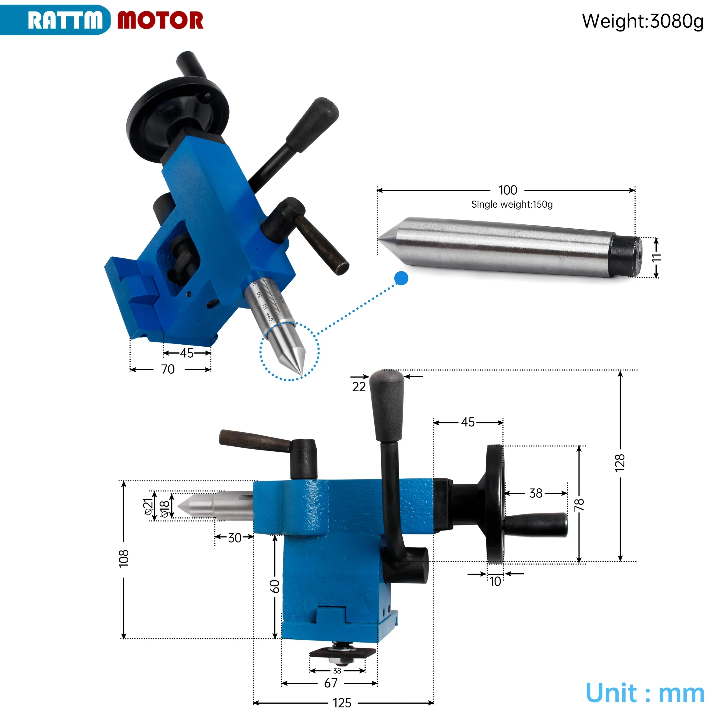 Kit contropunta Letto oscillante per mini tornio CJ 0618 Accessori per pezzi di ricambio