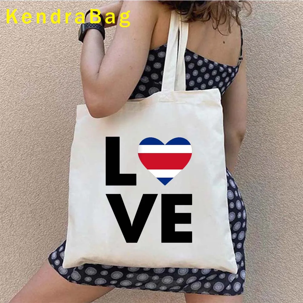 Vintage Arms of Costa Rica Country Map Flag San Jose Girl Soccer Gift Sunset Love Heart Shopper Canvas Tote Bag Shopping Handbag