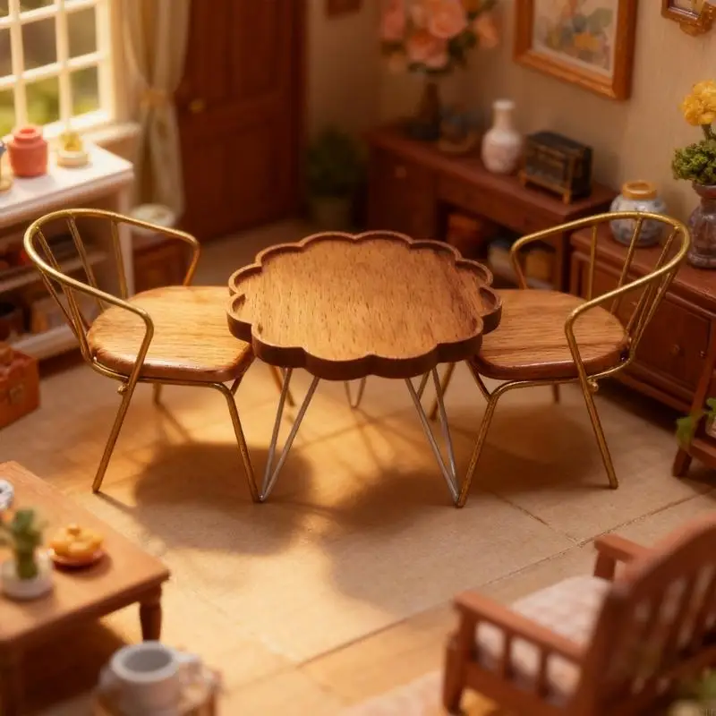 Miniatuurtafel en stoelset Poppenhuismeubilair voor kinderen Fantasiespel Poppenhuis Buitenscène Displayaccessoires A2UB