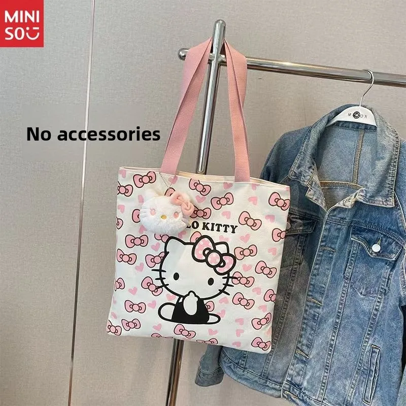 حقيبة حمل هالو كيتي من مينيسو 2025، حقيبة كتف قماشية لفتيات المدارس