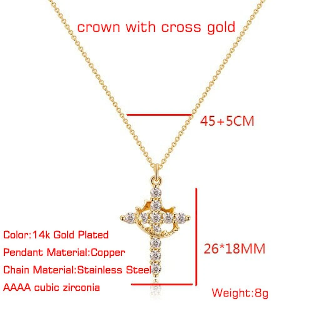 50cm Length Stainless Steel Chain Rotatable Crown Cross Women Necklace AAAA Zircon Gold Silver Color Wholesale Drop Shipping