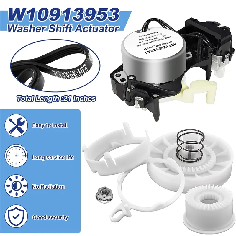 【A87T】محرك تحويل الغسالة W10913953 مع قابض البكرة W10721967 ومجموعة حزام القيادة W10006384 لدوامة Kenmore Maytag