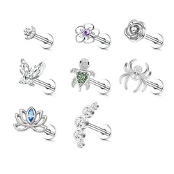 8 pieces stylish women's tragus flat back cartilage earrings lip nails spiral cartilage piercing jewelry, stainless steel
