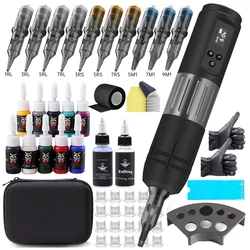 New Professional Tattoo Machine Pen Kit Wireless 1600mAh LED Display Lithium Battery Portable Tattoo Machine Tattoo Artist Tools