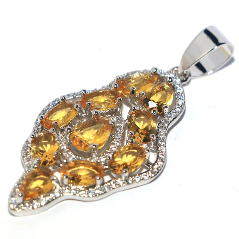 High Trendy Polished Fire Rainbow Mystical Topaz Golden Citrine White CZ Woman's Engagement Silver Pendant