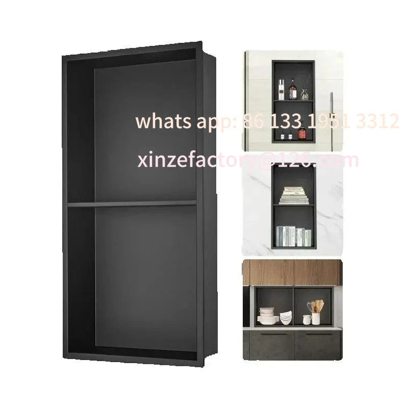 

Customizable No Tile Shower Niche 304 Stainless Steel Wall Inserted Niche Recessed Double Shelves for Shower Soap