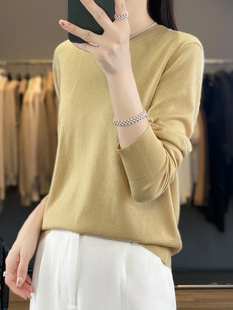 

2024 Spring and Autumn Woolen sweater Women's round neck loose casual lightweight fashionable top versatile sweater