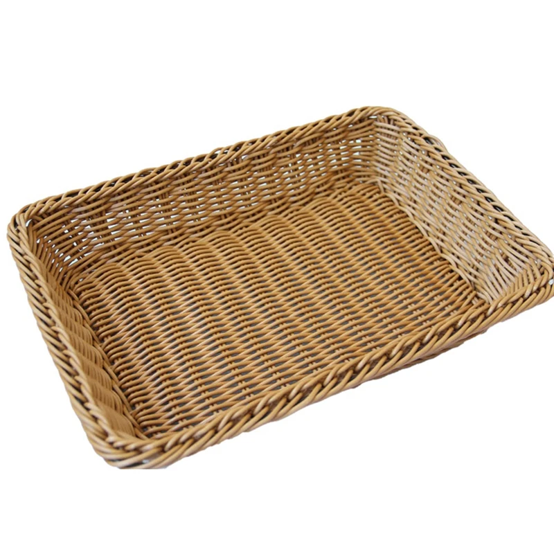 Storage Basket Handmade Rectangular Rattan Organization Wicker Bread Holder Fruit Vegetable Snack Food Container-FS-PHFU