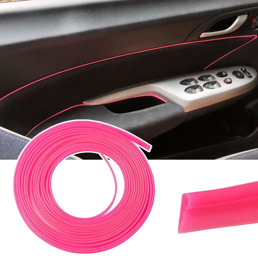 1pc 5M Universal Pink Point Edge Gap Door Panel Molding Line Trims Car Interior Trim Line Strip Gap Fillers Seal Moulding Strip