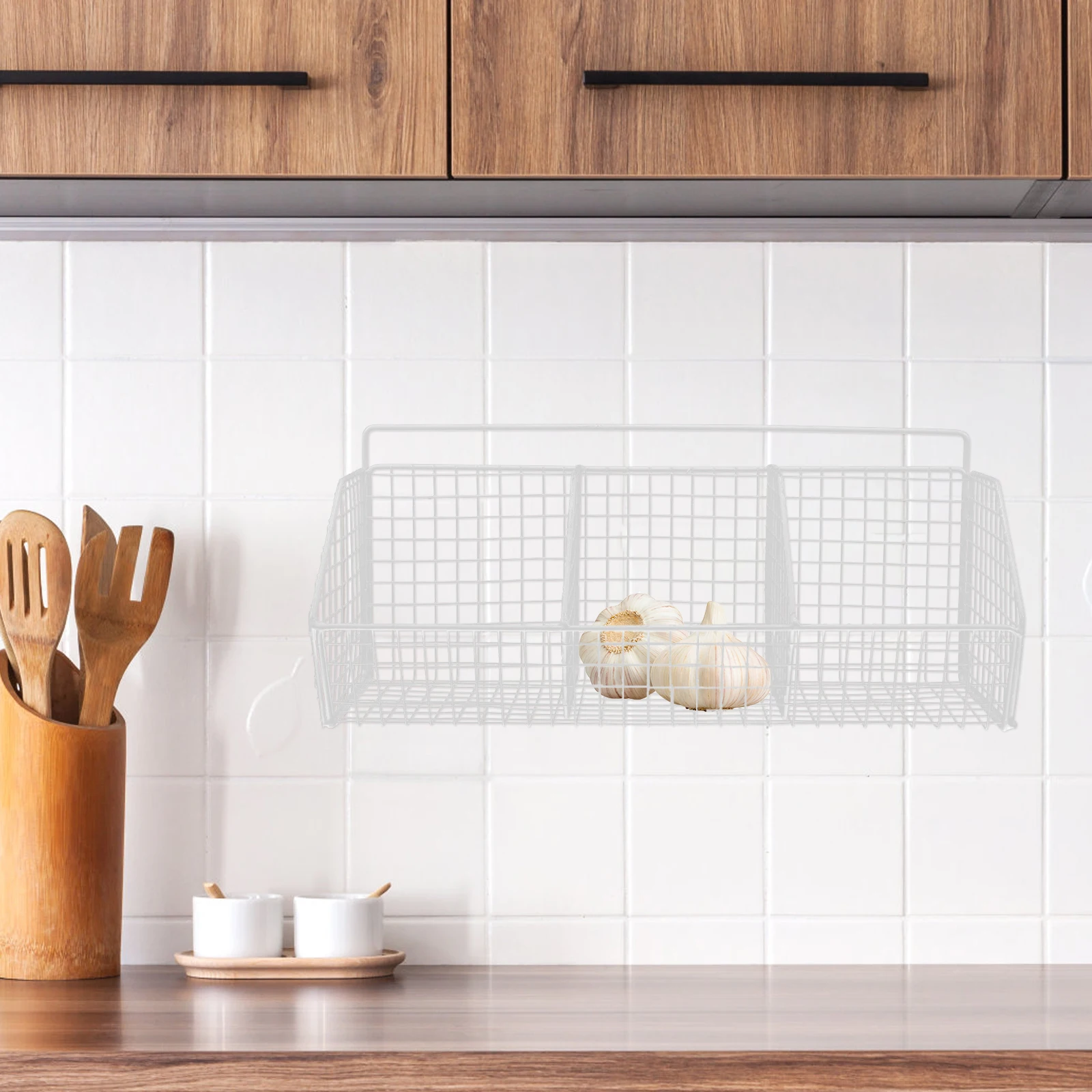 

Mounted Kitchen Basket White 3 Compartment Single Tier Carbon Steel Vegetable Fruit ganizer Baskets For Storage Metal Wall