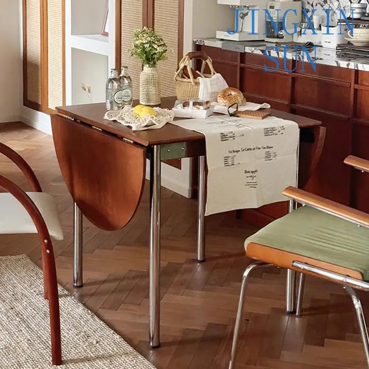 Japanese-style solid wood folding dining table retro style rectangular household coffee small apartment retractable