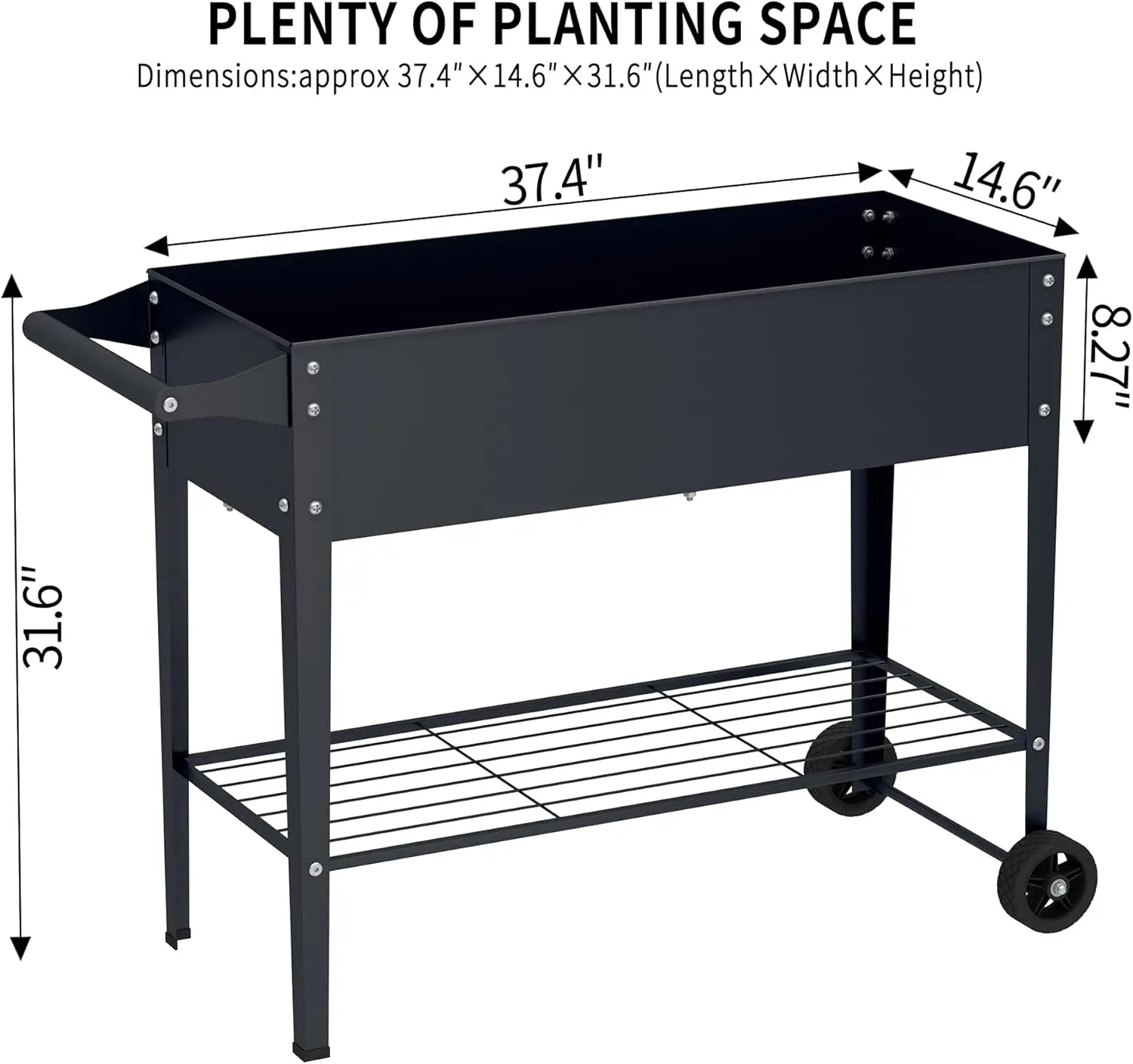 Backyard Outdoor Garden Grey Metal Planter Box with Wheel - 32\ view 2
