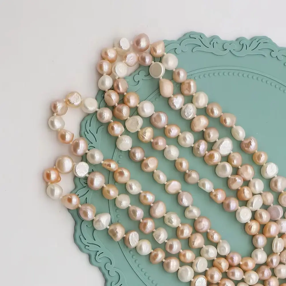 Double-sided Glossy Baroque Pearl Beaded 116cm Transverse Hole Woven Long Chain Music Festival Multi-layer Wound Necklace 7-8mm
