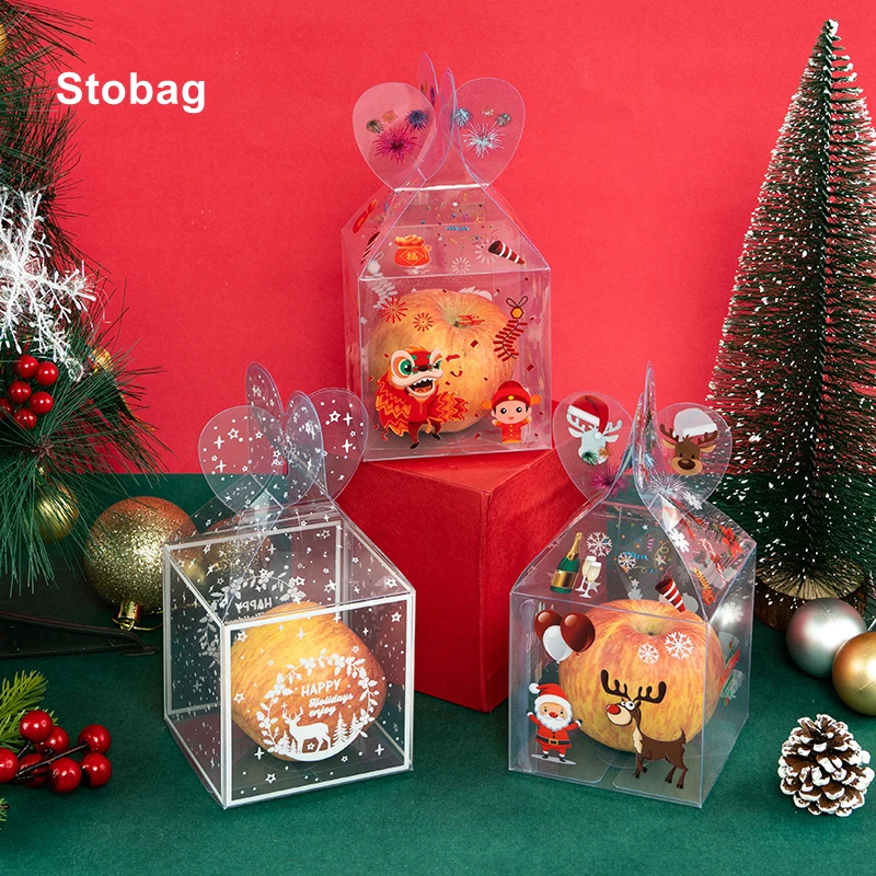 

StoBag 10pcs Marry Christmas Gift Apple Box Plastic Candy Package Cute Santa Claus Kids Child Holiday Happy Year Party Favors