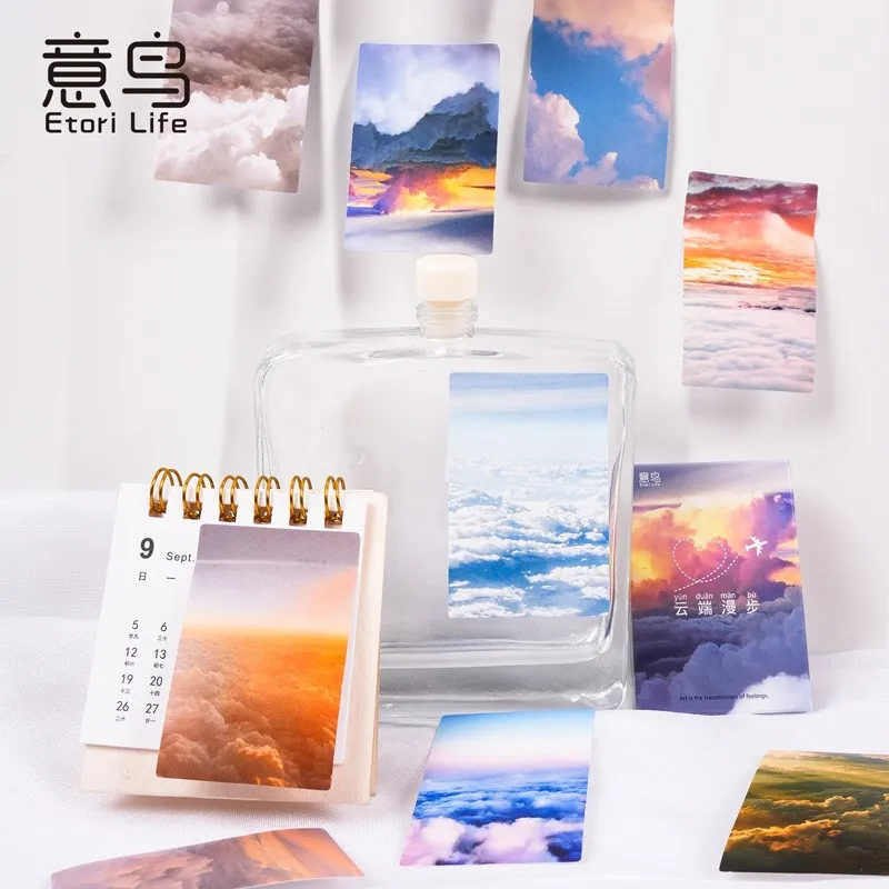 30 Pcs Sky Cloud Sea Sticker Boxed Scenery Stickers For Scrapbook And Journal Decoration