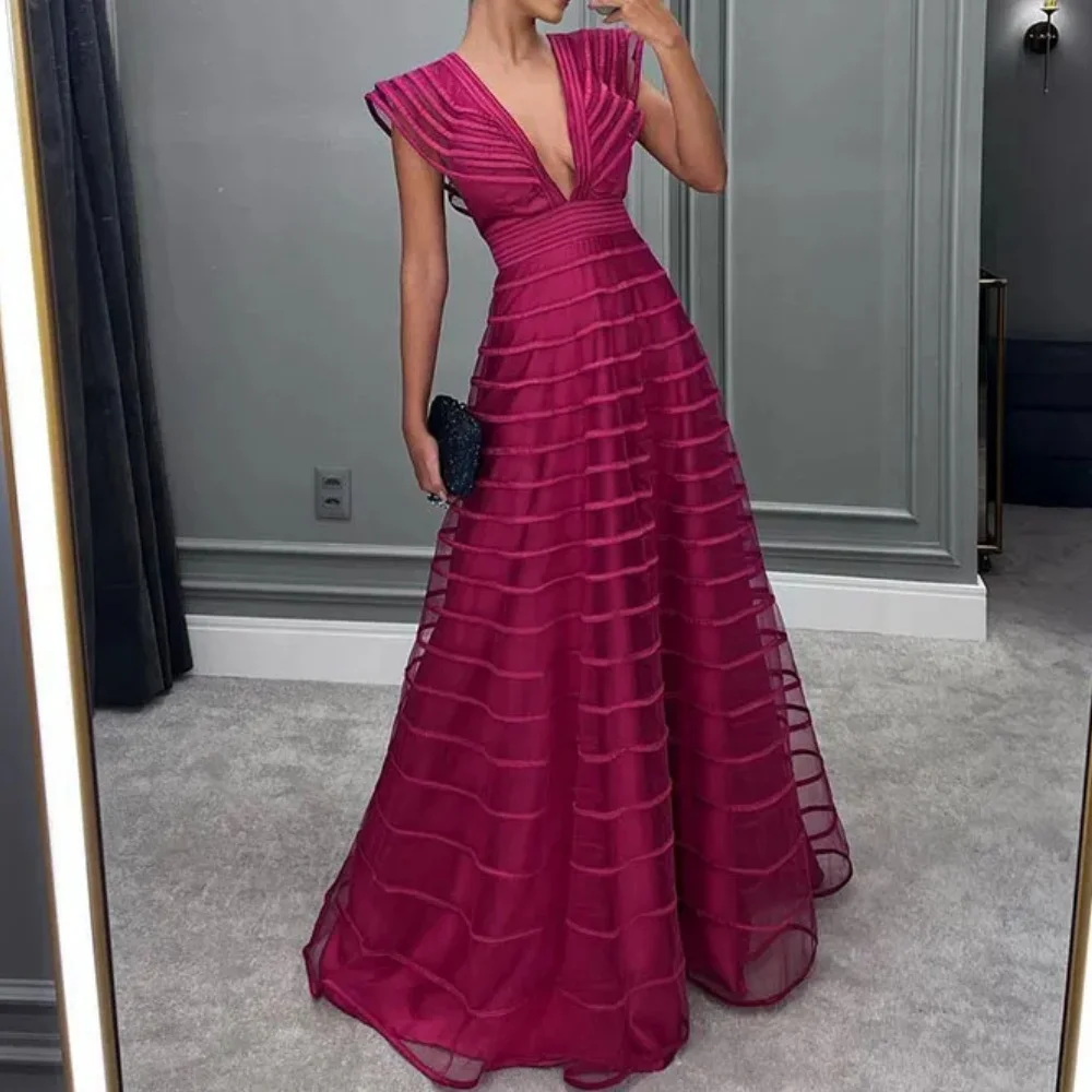 Muloong V-Neck Floor-Length Women Elegant And Pretty Luxury Prom Dress