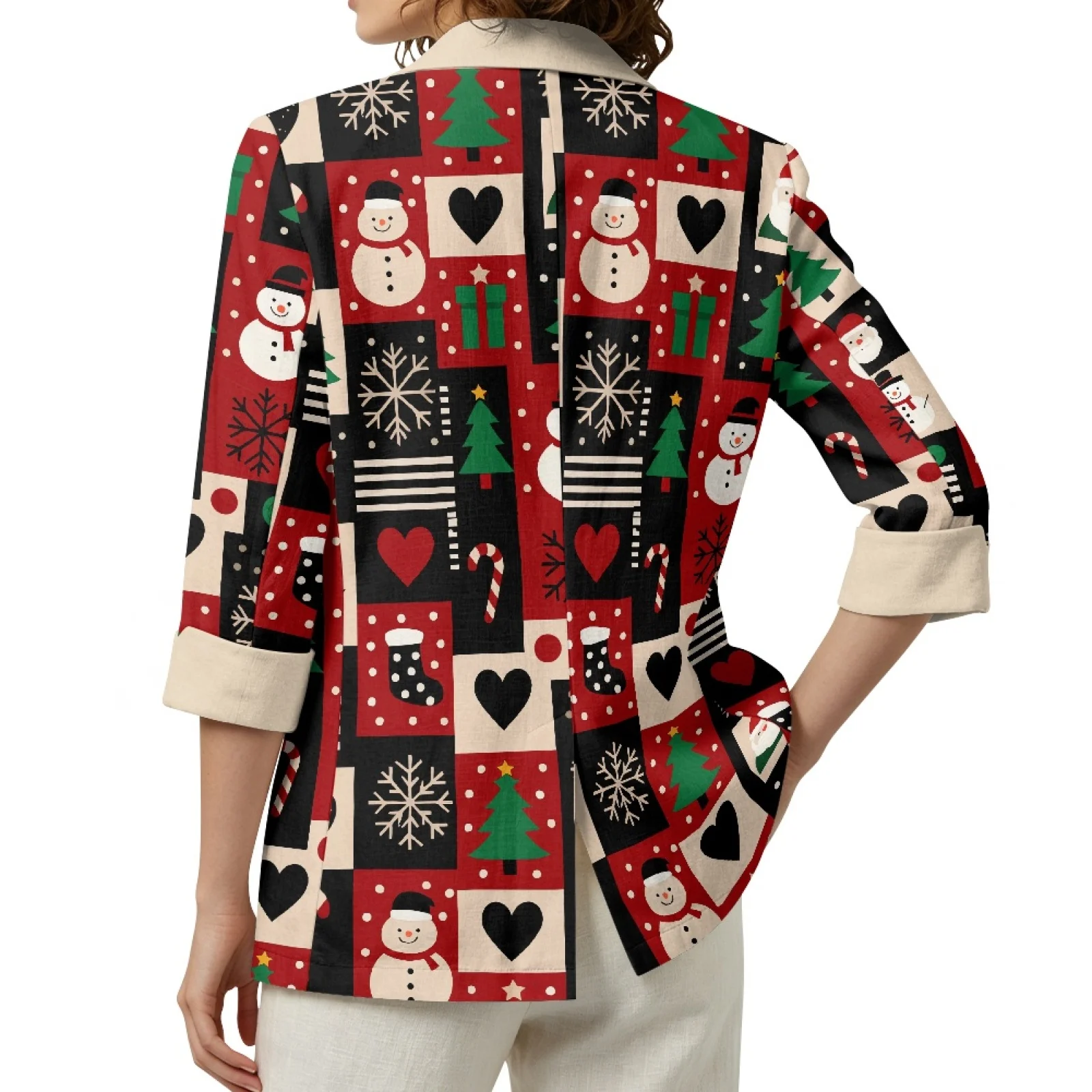 PENSTROLL Christmas Holiday Print Linen Like Cardigan Cover Up Jacket for Vacation Loose Fit Daily Shrug Dressy Tops