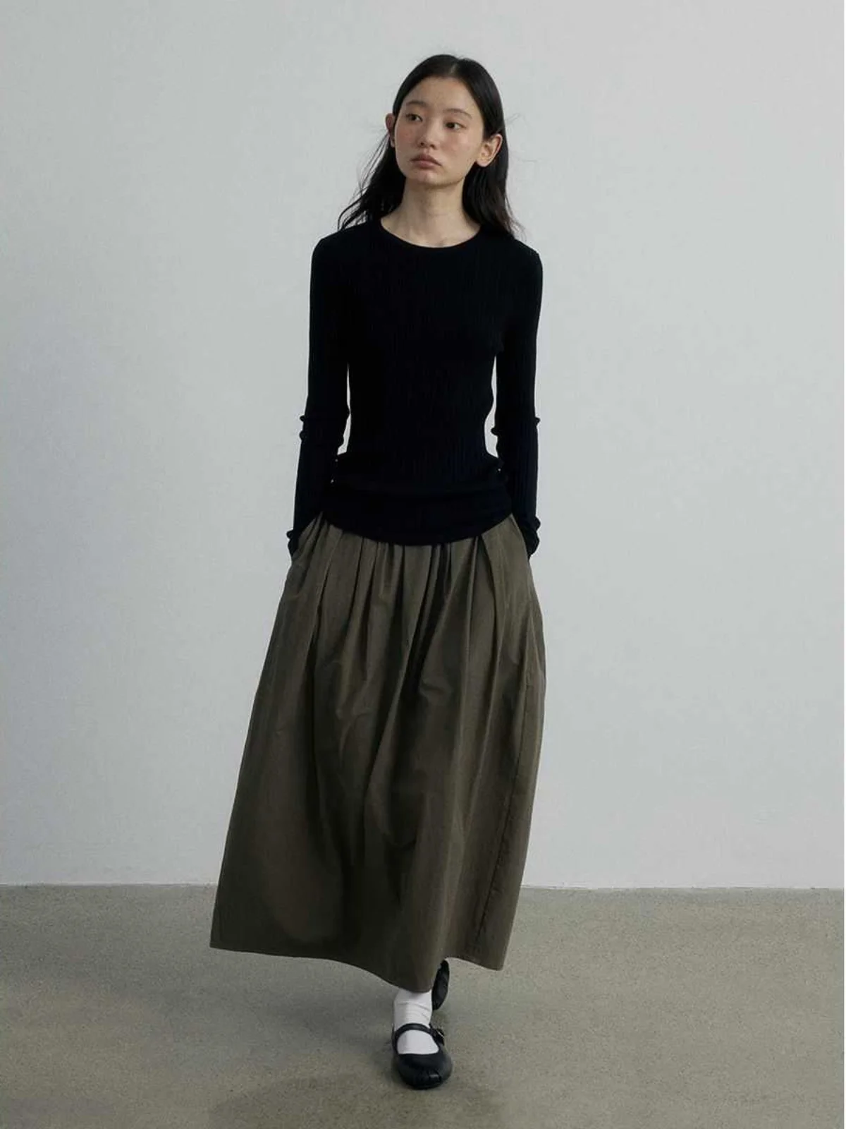 Thirteen Rows September Autumn and Winter New High Waist Pleated All-Match Cotton Mid-Length Vase Skirt H7239