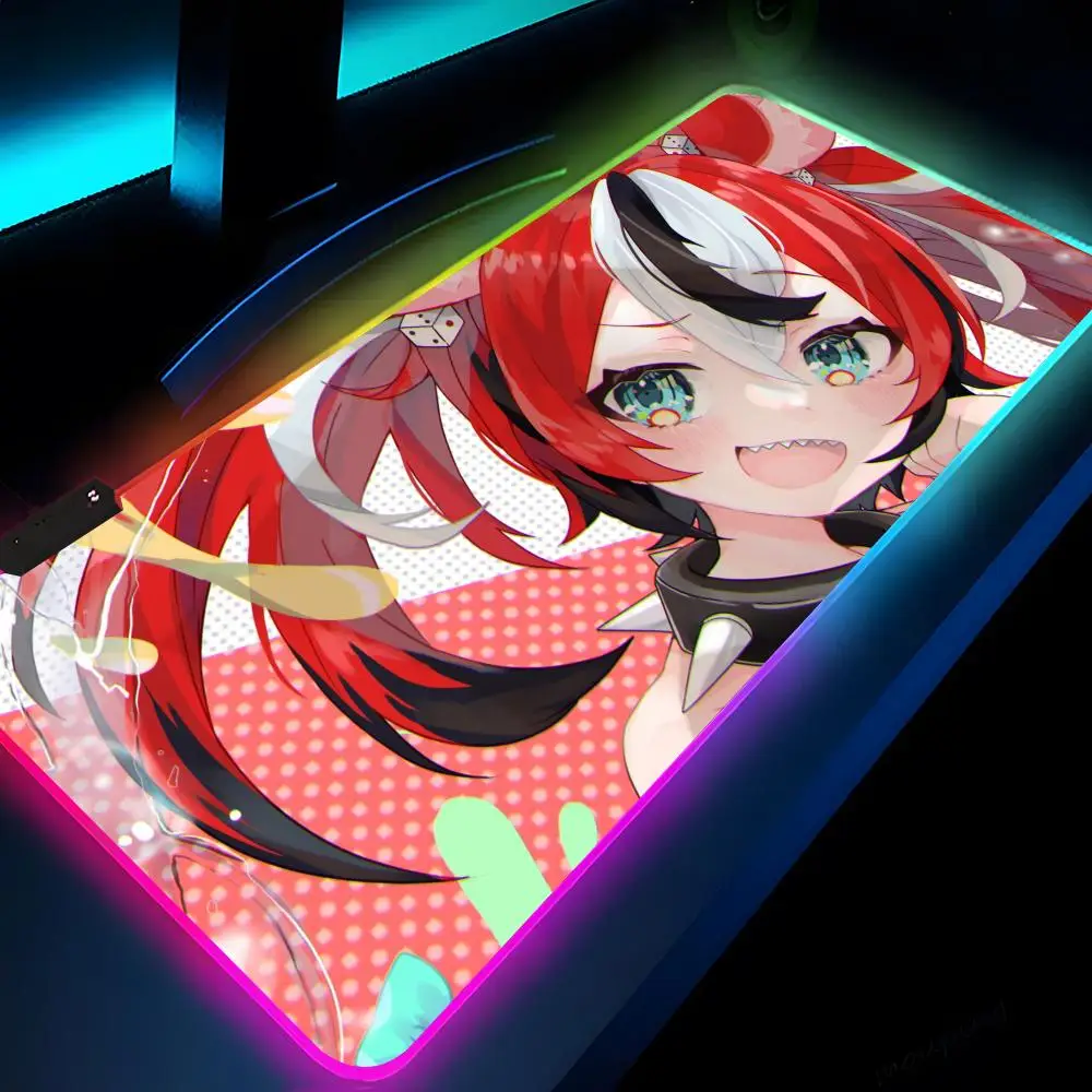 Hololive Hakos Baelz Mouse Pad Gaming LED 700x300 Mouse Mat Mousemats Table Pads PC Desk Mat RGB Keyboard Mat Birthday XXL