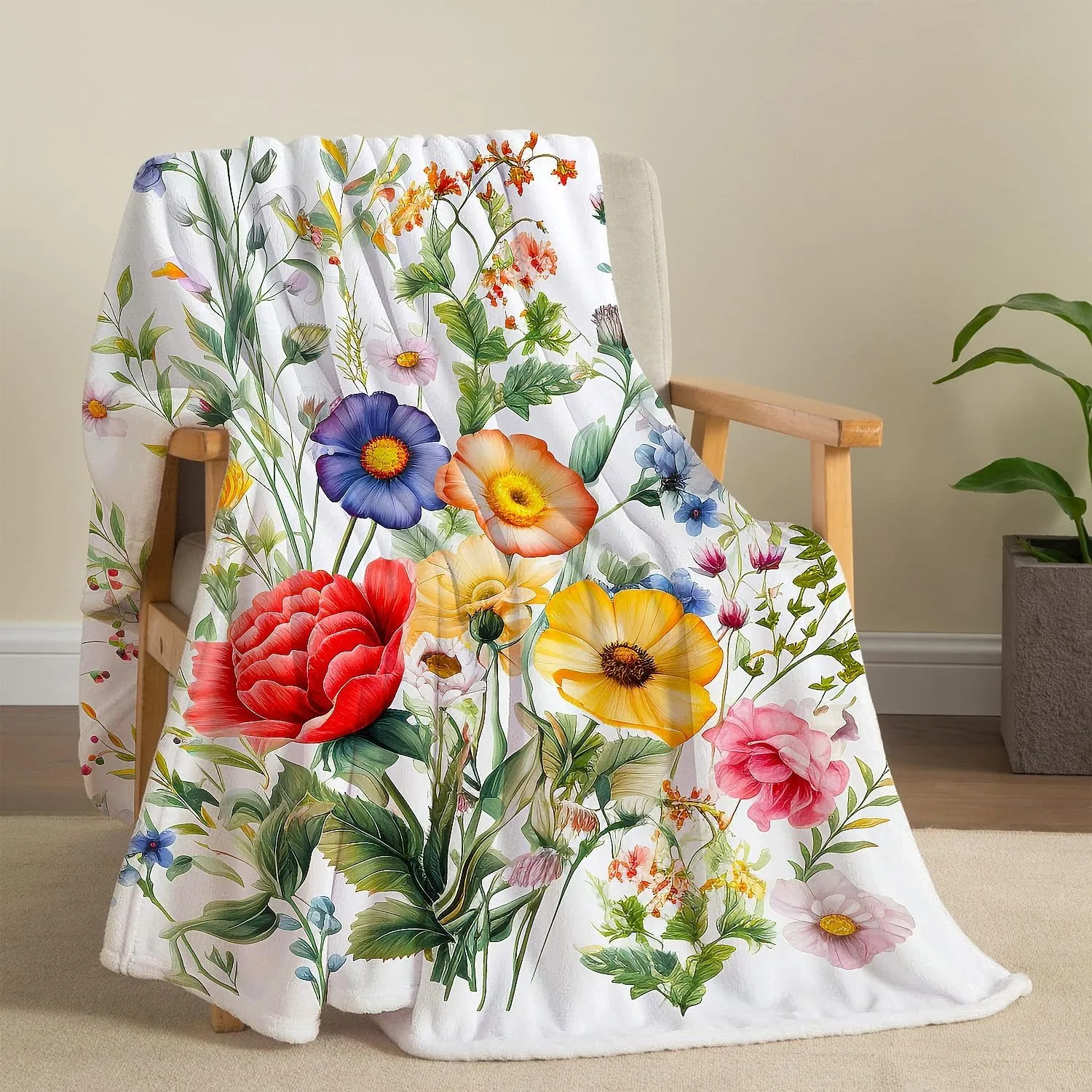 Blumen-Decke, Vintage-Blumen-Decke, Geschenk, Schmetterling, Wildblumen, Flanelldecken für Frauen und Mädchen, perfekte Geschenke für den Einsatz in vier Jahreszeiten