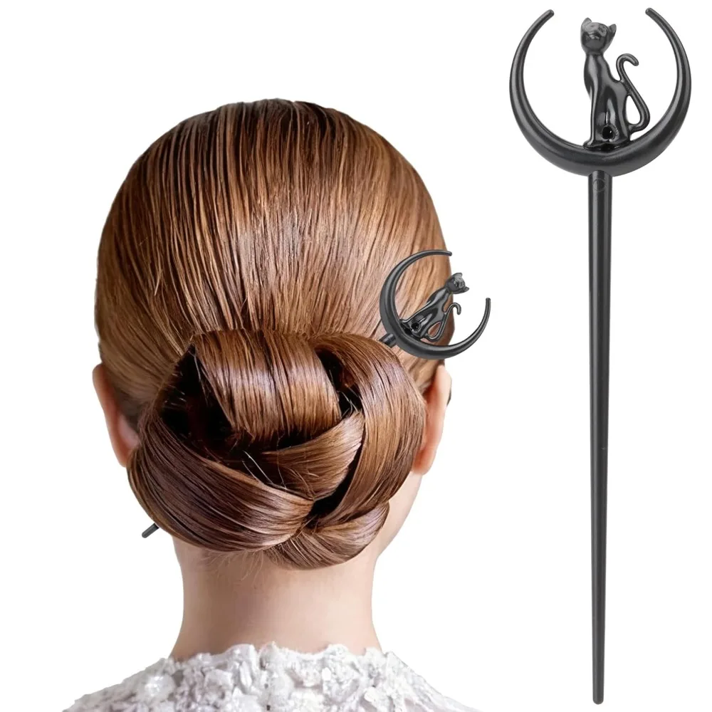 

2 шт., заколка для волос с лунным котом на Хэллоуин, аксессуары для волос ручной работы с рисунком полумесяца и кошки, отлично подходит для аксессуаров ведьмы на Хэллоуин