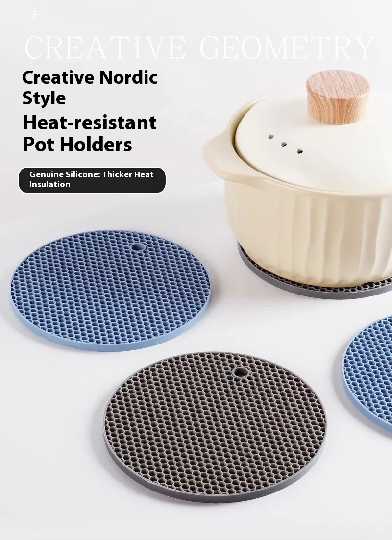 

Heat-Resistant Silicone Honeycomb Coaster round Heat Pad for Table Pot Bowl Cup - Dining Table Mat Protection