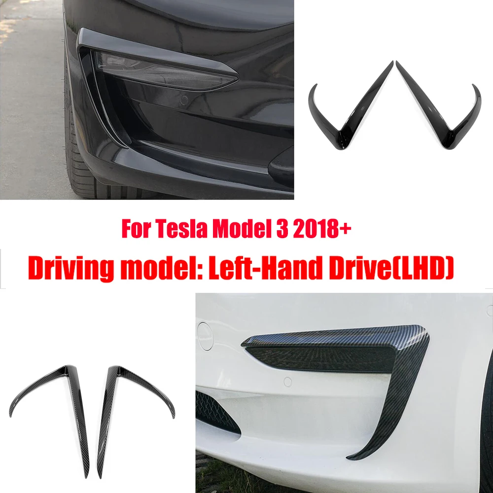 

For Tesla Model 3 2018 2019 2020 2021 black/Carbon Look Exterior Car front fog lamp eyebrow Decoration cover Trim Accessories