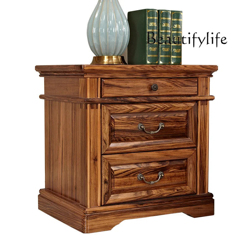 

American-Style Ugyen Wood Solid Wood Bedside Cabinet Modern High-End Bedroom and Household Bedside Locker